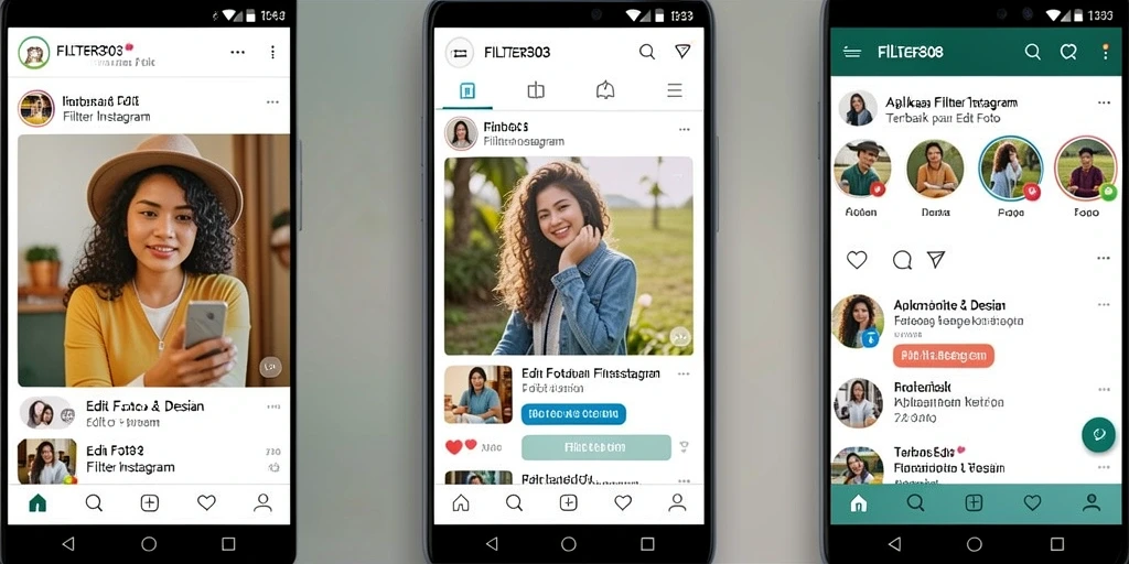 Antarmuka aplikasi FILTER303 dengan berbagai pilihan filter Instagram.