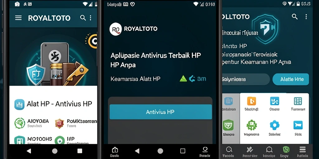 Antarmuka utama aplikasi ROYALTOTO menampilkan fitur pemindaian Antivirus yang sederhana dan efektif.